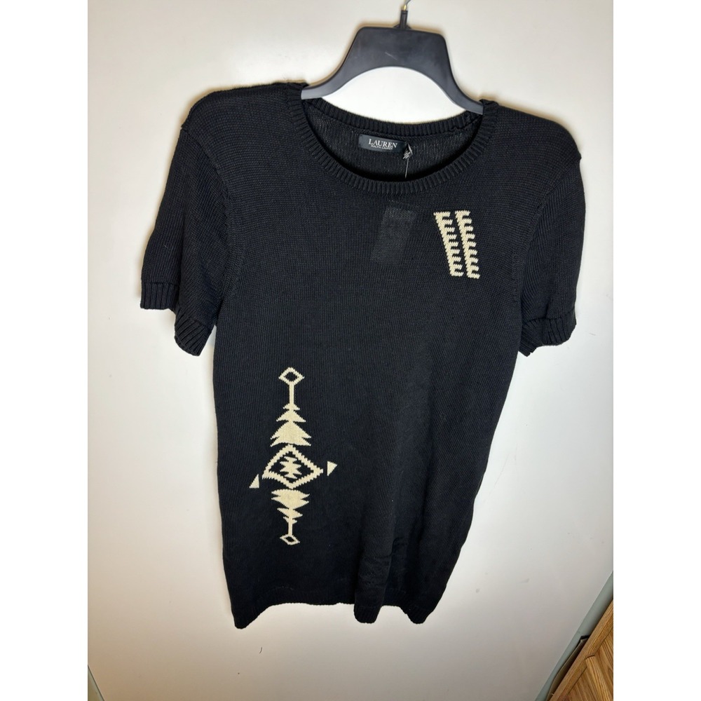 Lauren Ralph Lauren Southwestern Sweater Aztec Dress Size XXL Black Short Sleeve